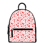 Red And White Nurse Pattern Print Leather Backpack