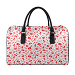Red And White Nurse Pattern Print Leather Duffle Bag