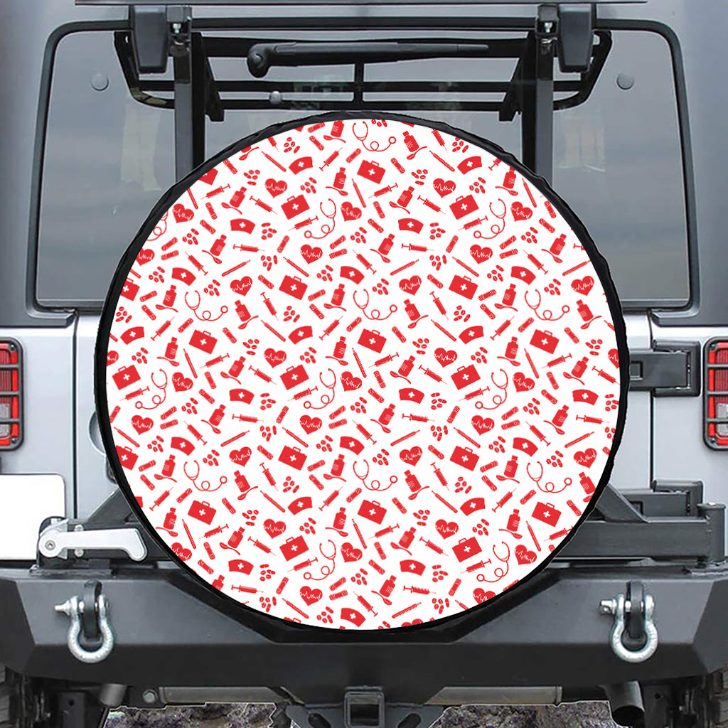Red And White Nurse Pattern Print Leather Spare Tire Cover