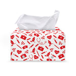 Red And White Nurse Pattern Print Leather Tissue Box Cover