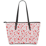 Red And White Nurse Pattern Print Leather Tote Bag