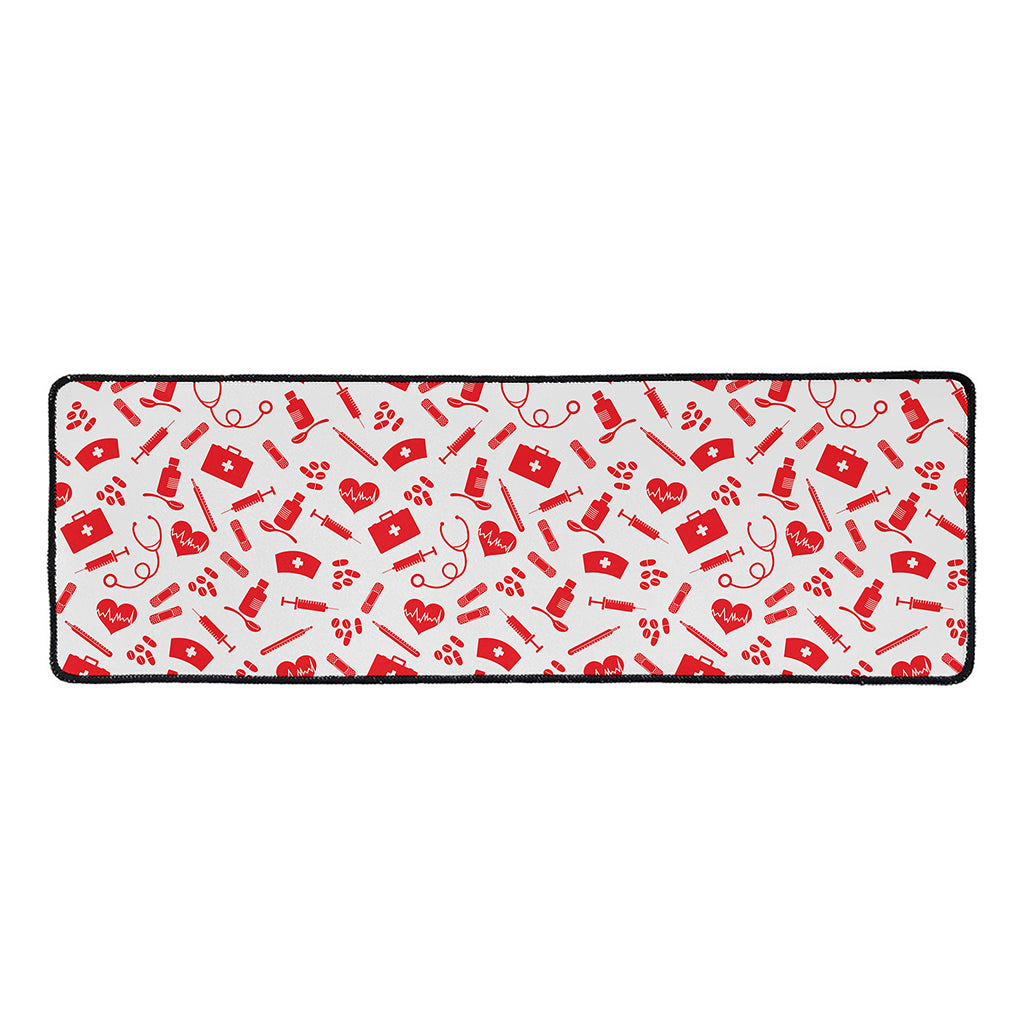 Red And White Nurse Pattern Print Long Kitchen Mat