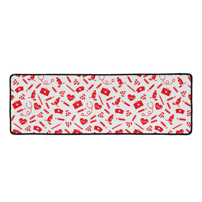 Red And White Nurse Pattern Print Long Kitchen Mat