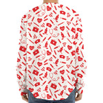 Red And White Nurse Pattern Print Long Sleeve Baseball Jersey