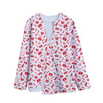 Red And White Nurse Pattern Print Long Sleeve Short Coat