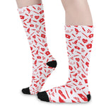 Red And White Nurse Pattern Print Long Socks