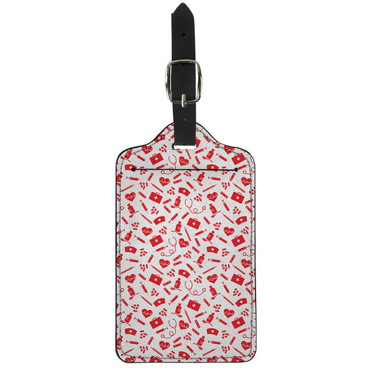 Red And White Nurse Pattern Print Luggage Tag