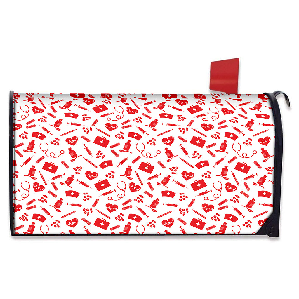 Red And White Nurse Pattern Print Mailbox Cover