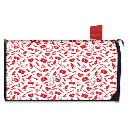 Red And White Nurse Pattern Print Mailbox Cover