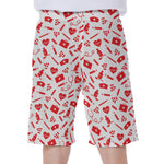 Red And White Nurse Pattern Print Men's Beach Shorts