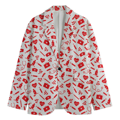 Red And White Nurse Pattern Print Men's Blazer