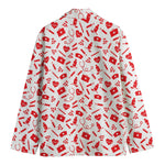 Red And White Nurse Pattern Print Men's Blazer
