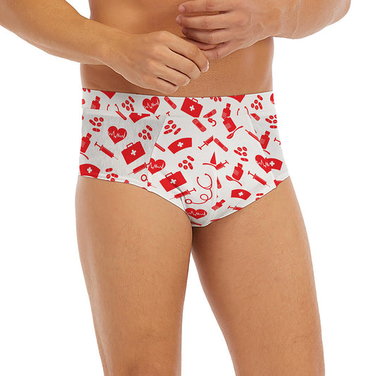 Red And White Nurse Pattern Print Men's Briefs