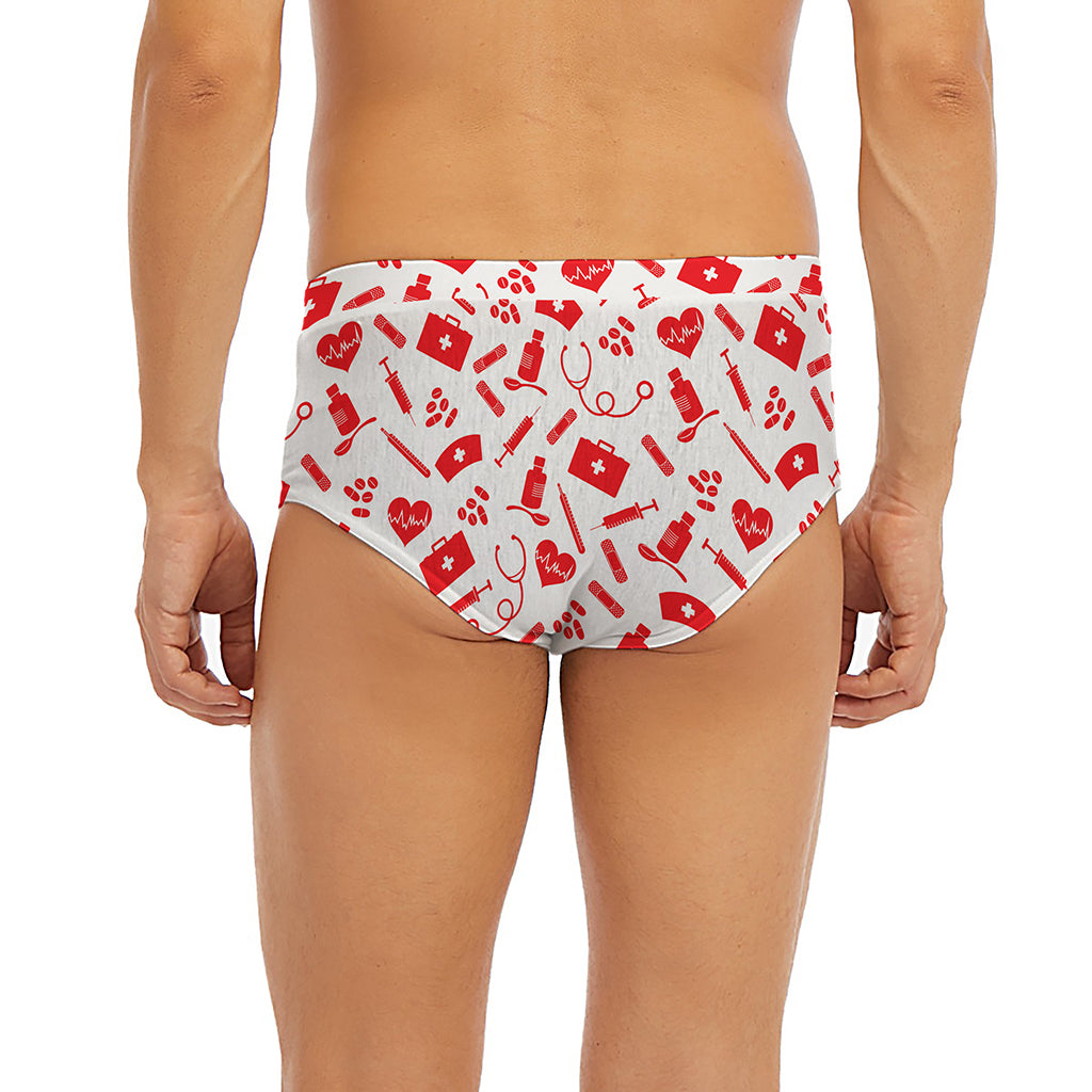 Red And White Nurse Pattern Print Men's Briefs