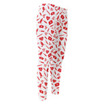 Red And White Nurse Pattern Print Men's Compression Pants