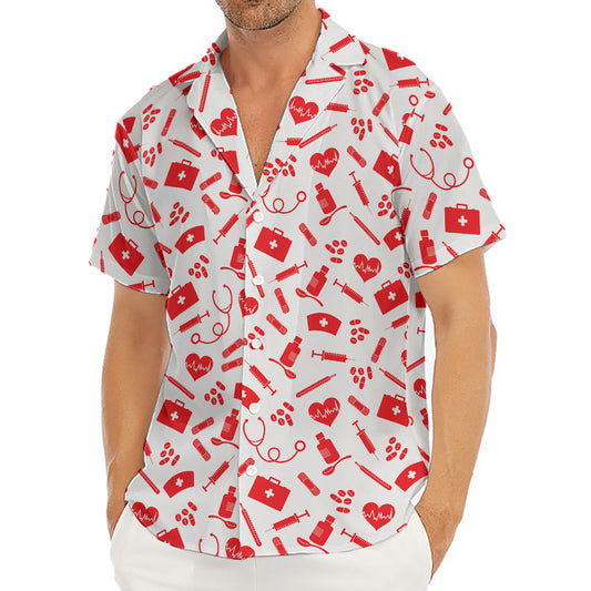 Red And White Nurse Pattern Print Men's Deep V-Neck Shirt