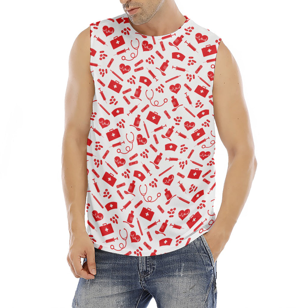 Red And White Nurse Pattern Print Men's Fitness Tank Top