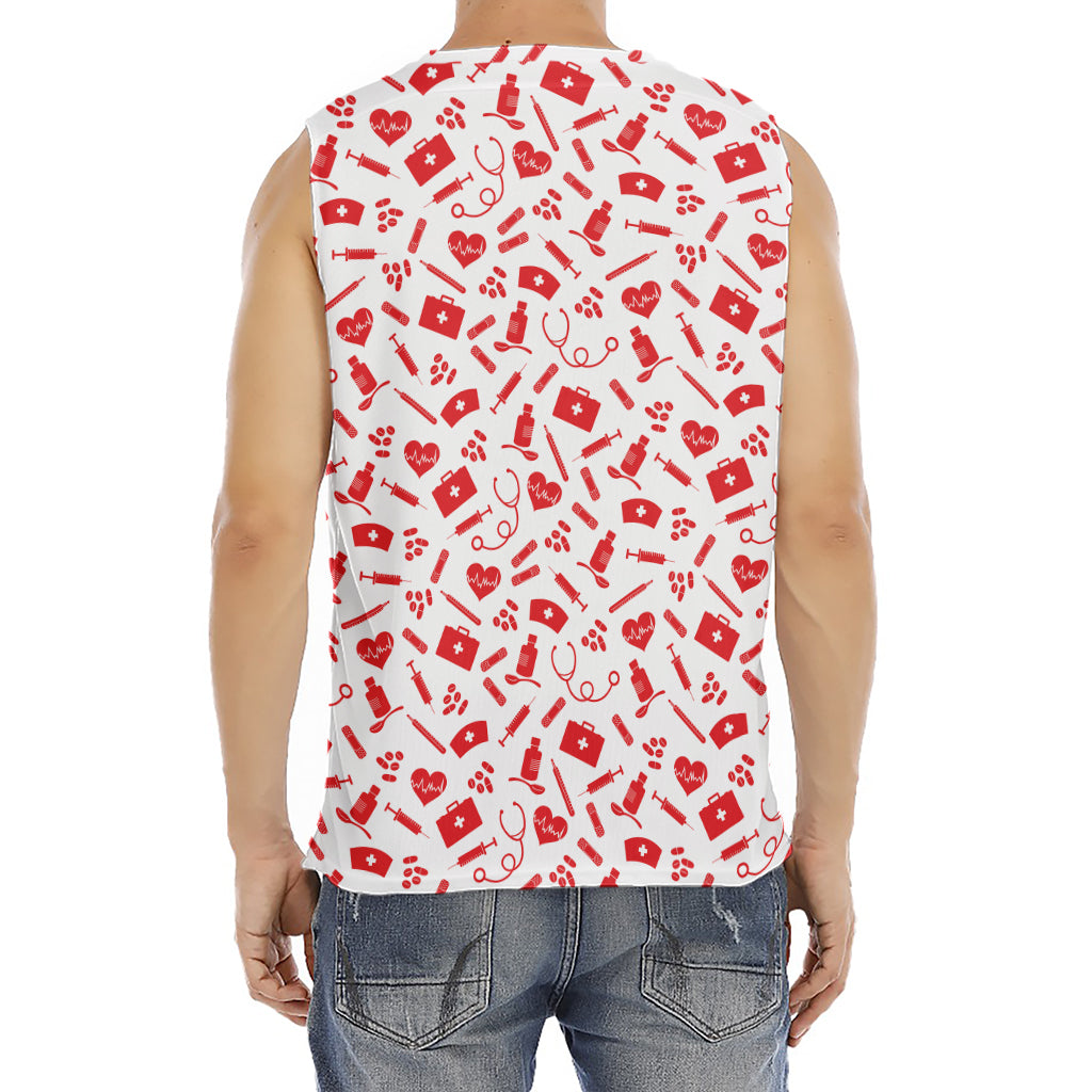 Red And White Nurse Pattern Print Men's Fitness Tank Top