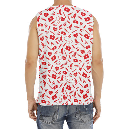 Red And White Nurse Pattern Print Men's Fitness Tank Top
