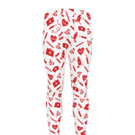 Red And White Nurse Pattern Print Men's leggings