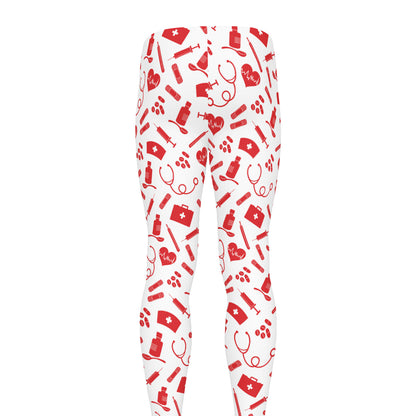 Red And White Nurse Pattern Print Men's leggings