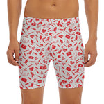 Red And White Nurse Pattern Print Men's Long Boxer Briefs