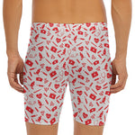 Red And White Nurse Pattern Print Men's Long Boxer Briefs