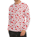 Red And White Nurse Pattern Print Men's Long Sleeve Rash Guard