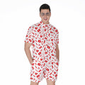 Red And White Nurse Pattern Print Men's Romper