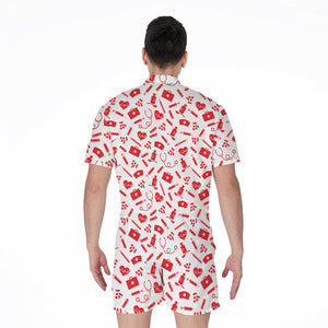 Red And White Nurse Pattern Print Men's Rompers