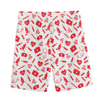 Red And White Nurse Pattern Print Men's Sports Shorts