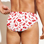 Red And White Nurse Pattern Print Men's Swim Briefs