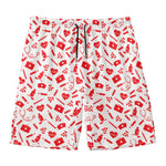 Red And White Nurse Pattern Print Men's Swim Trunks