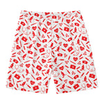 Red And White Nurse Pattern Print Men's Swim Trunks