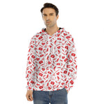Red And White Nurse Pattern Print Men's Velvet Pullover Hoodie