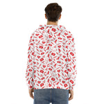 Red And White Nurse Pattern Print Men's Velvet Pullover Hoodie