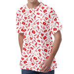 Red And White Nurse Pattern Print Men's Velvet T-Shirt