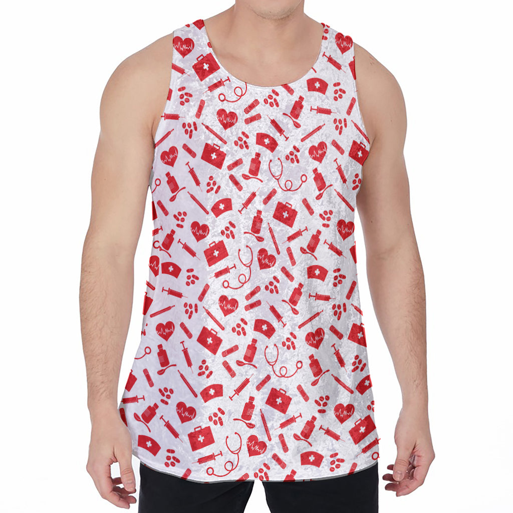 Red And White Nurse Pattern Print Men's Velvet Tank Top