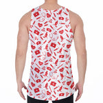 Red And White Nurse Pattern Print Men's Velvet Tank Top