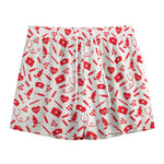 Red And White Nurse Pattern Print Mesh Shorts
