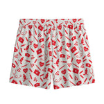 Red And White Nurse Pattern Print Mesh Shorts