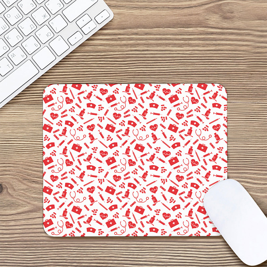 Red And White Nurse Pattern Print Mouse Pad