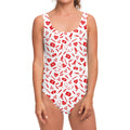 Red And White Nurse Pattern Print One Piece Swimsuit