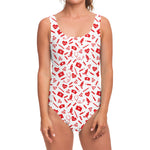 Red And White Nurse Pattern Print One Piece Swimsuit