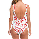 Red And White Nurse Pattern Print One Piece Swimsuit