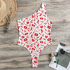 Red And White Nurse Pattern Print One Shoulder Bodysuit