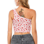Red And White Nurse Pattern Print One Shoulder Crop Top