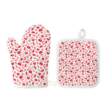 Red And White Nurse Pattern Print Oven Mitt And Pot Holder Set