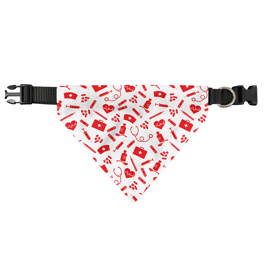 Red And White Nurse Pattern Print Over The Collar Dog Bandana