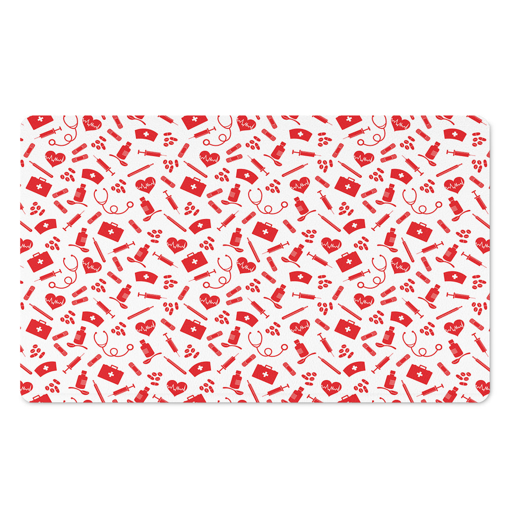 Red And White Nurse Pattern Print Polyester Doormat